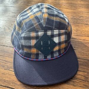 UNITED BY BLUE Recycled Flannel 5-Panel Hat Plaid Cap with Navy Brim